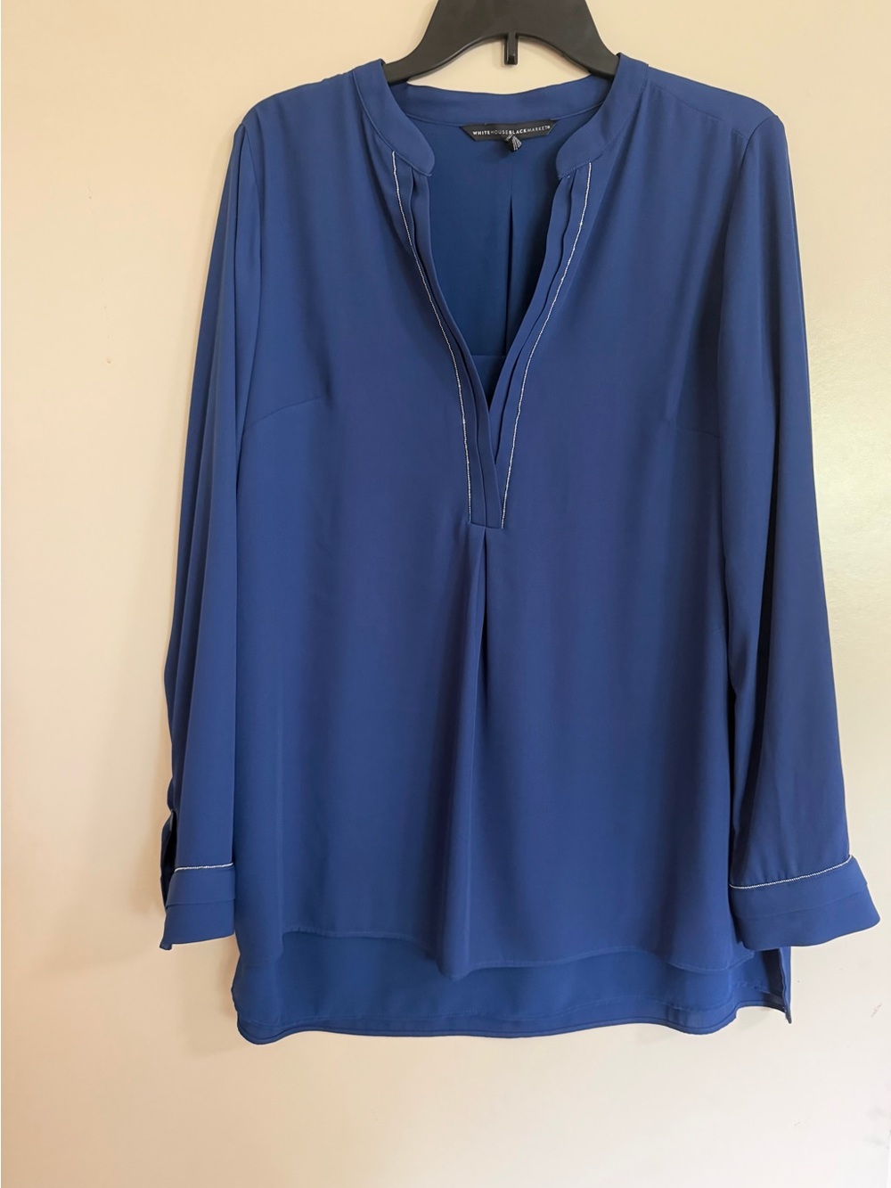 White House Black Market Blue Bling Long Sleeve V-Neck Tunic Blouse Top  8